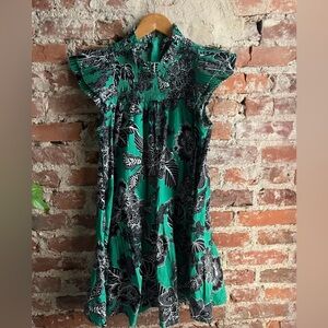 love the label green black floral cotton mini dress